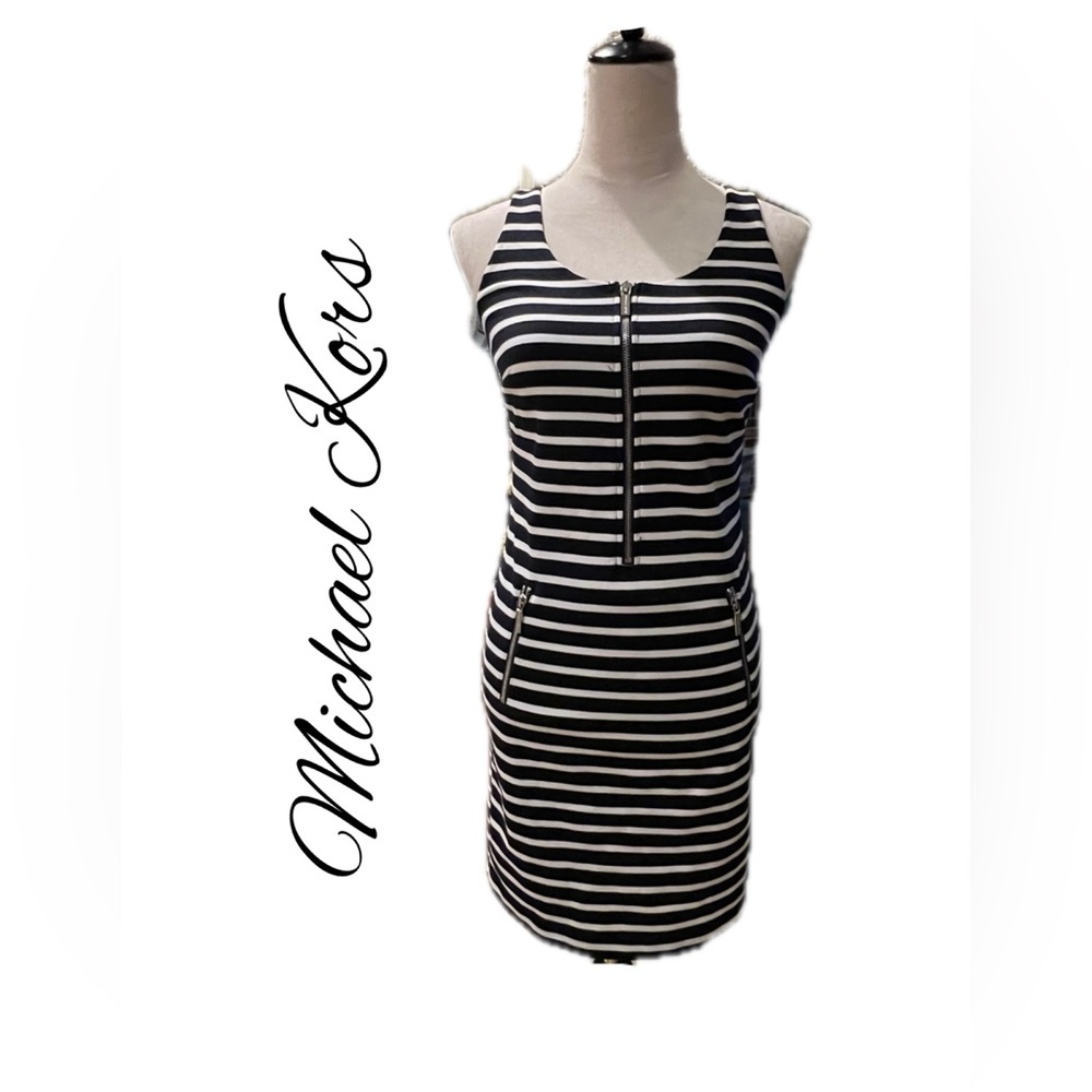 B8 MICHAEL KORS NAVY AND WHITE STRIPE DRESS SIZE XS.